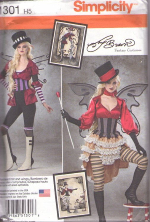 Simplicity 1301 Retro 2014 Sewing Pattern Steampunk Costumes, Wicked Sprite, Victorian, Circus, Fantasy Fest, Underbust Corset, Leggings, Boot Covers, Hat, Skirt, Blouse Size 14-22