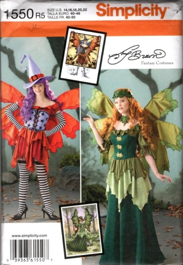 Simplicity 1550 Retro 2013 Sewing Pattern Fantasty Cosplay Costume, Amy Brown Designs, Woodland Fairy, Whimsigoth Elf, Dress, Skirt, Hat Corset Size 14-22