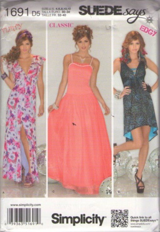 Simplicity 1691 Retro 2013 Sewing Pattern Prom Dress Set, Formals, Suede Says, Evening Garden Party Dress, Prom Gown, Club Hi Lo Dress Size 4 12