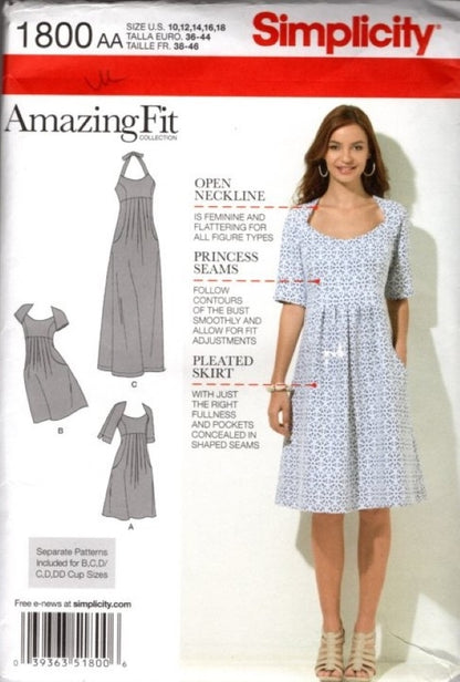 Simplicity 1800 0326 Retro 2012 Sewing Pattern Amazing Fit High Waist Dress Set, 3 Styles Size 10-18