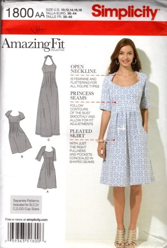 Simplicity 1800 0326 Retro 2012 Sewing Pattern Amazing Fit High Waist Dress Set, 3 Styles Size 10-18