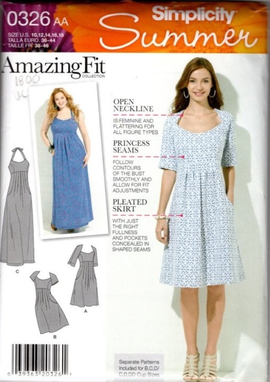 Simplicity 1800 0326 Retro 2012 Sewing Pattern Amazing Fit High Waist Dress Set, 3 Styles Size 10-18