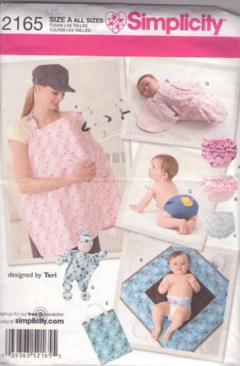 Simplicity 2165 Retro 2011 Sewing Pattern Baby Accessory Pack, Designs by Teri Bunting, Diaper Cover, Strap On Nursing Breastfeeding Cover, Toy Doll, Changing Mat All Sizes S-L