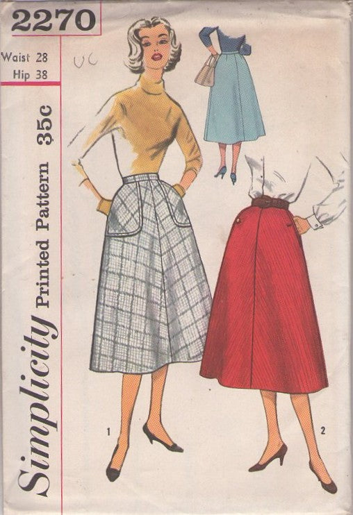 Simplicity 2270 Vintage 50's Sewing Pattern Gored Skirts, Lucy Era Daytime Flared Gored Skirt Set, Pockets, Waist 26 Size M