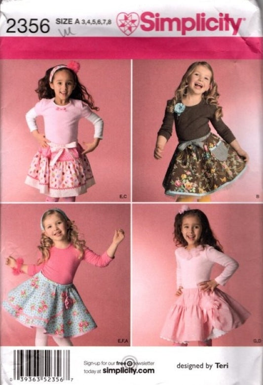 Simplicity 2356 Retro 2010 Sewing Pattern Girls' Circle Skirt Set, Designs by Teri, Full Flared Party Styles Slips and Accessories Size 3-8