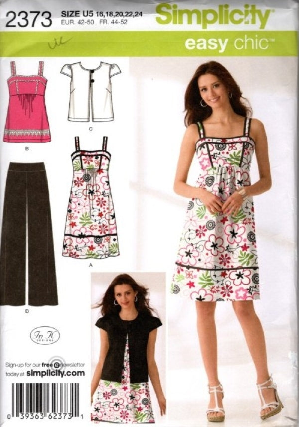 Simplicity 2373 Retro 2010 Sewing Pattern Easy Chic Summer Separates, In K Designs, Sun Dress, Top, Yoked Pants, Cover Up Jacket Size 16-24