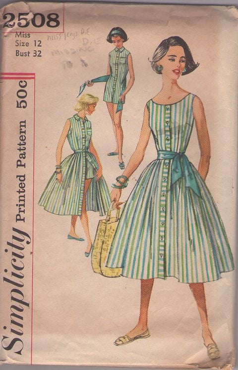 Simplicity 2508 Vintage 50's Sewing Pattern Beach Separates, Pinup Summer Set, Sunsuit, Playsuit, Romper & Button Front Skirt Cover Up Size 12