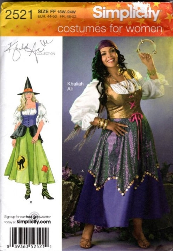 Simplicity 2521 Retro 2010 Sewing Pattern Renaissance Gypsy, Whimsigoth Witch Plus Size Costume Dress 2 Styles Size 18W-24W