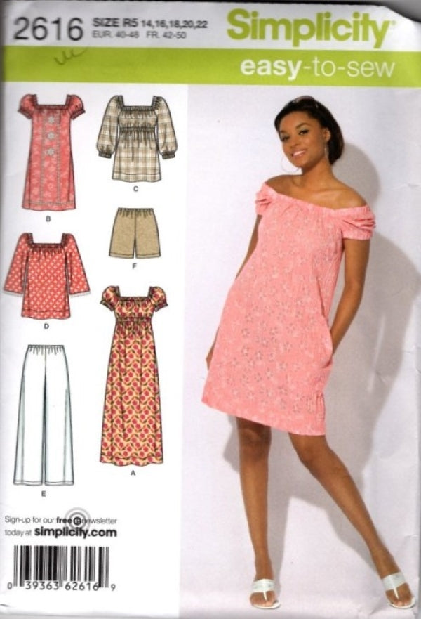 Simplicity 2616 Retro 2010 Sewing Pattern Easy to Sew Summer Wardrobe, Dress, Blouse, Shorts, Pants, Size 14-22