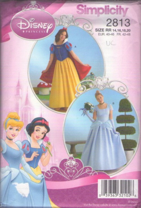 Simplicity 2813 Retro 2008 Sewing Pattern Princess Cosplay, Costumes, Official Disney Princess Snow White & Cinderella Costumes Dress, Gown, Cape, Headbands ADULT Size 14-20