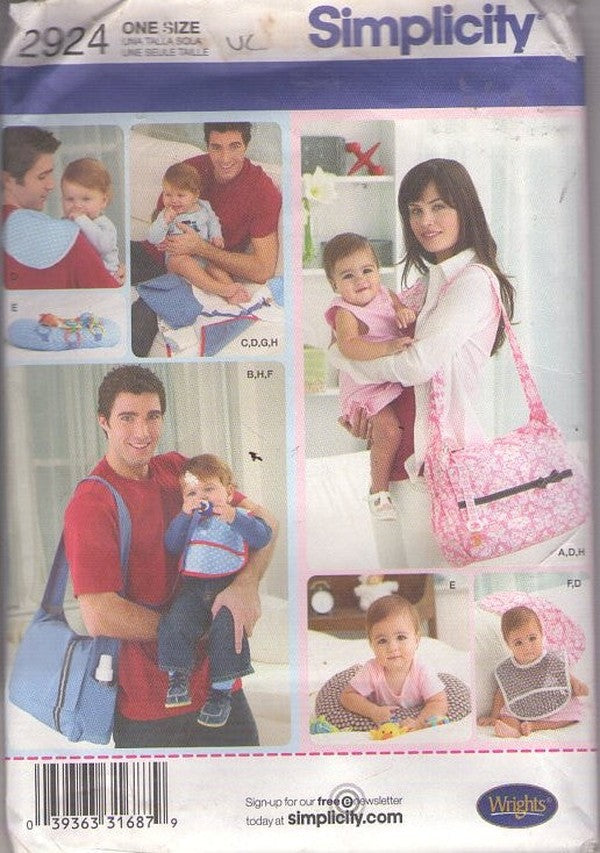 Simplicity 2924 Retro 2008 Sewing Pattern Baby Bags, His & Hers Mom & Dad Baby Changing Accessory Pack Diaper Bag, Burp Cloth, Pillow, Wipes Bag Pacifier Clip One Size