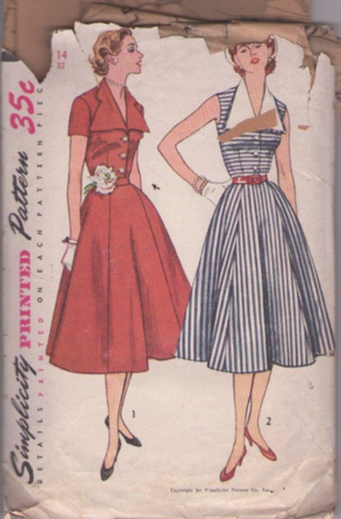 Simplicity 3847 Vintage 50's Sewing Pattern Rockabilly Dress, New Look Lucy BIG Detachable Triangular Wing Collar, Shirtwaist Styles, Gored Flared Skirt Size 14