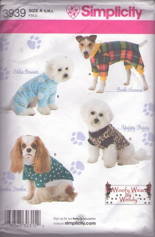 Simplicity 3939 Retro 2008 Sewing Pattern Pet Costumes, Woofy Wear by Wendy Dog Costume, Pajamas, Jacket EXTREMELY Cute Size S-L