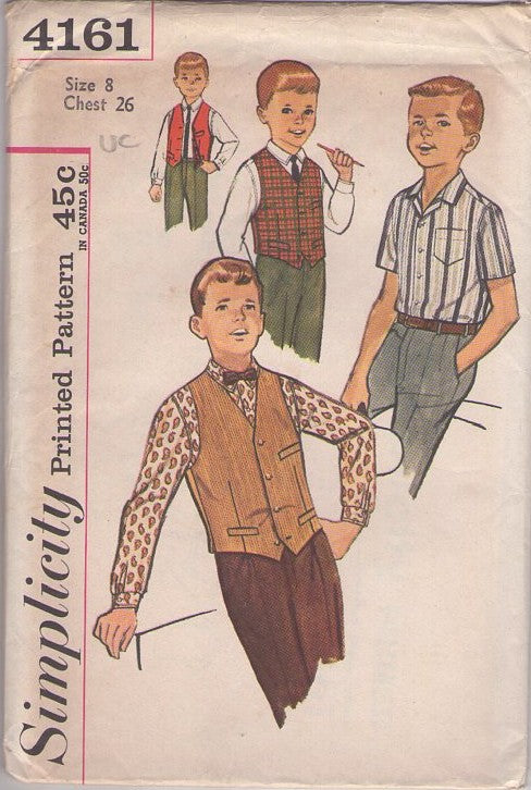 Simplicity 4161 Vintage 60's Sewing Pattern Boys' Shirt, Vest Set, Leave it to Beaver Casual or Dress Styles, Size 6