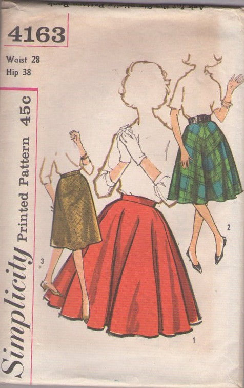 Simplicity 4163 Vintage 60's Sewing Pattern Secretary Skirts, Retro Modest Flared or A-Line Skirt Set, 3 Styles Waist 28 Size L