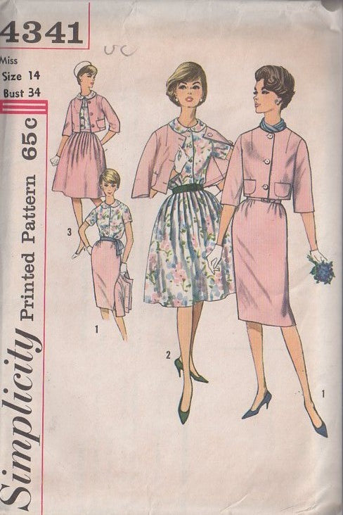 Simplicity 4341 Vintage 60's Sewing Pattern Suit Separates, Mad Men Joan Mix & Match Blouse, Jacket, Slim or Pleated Skirt Size 14