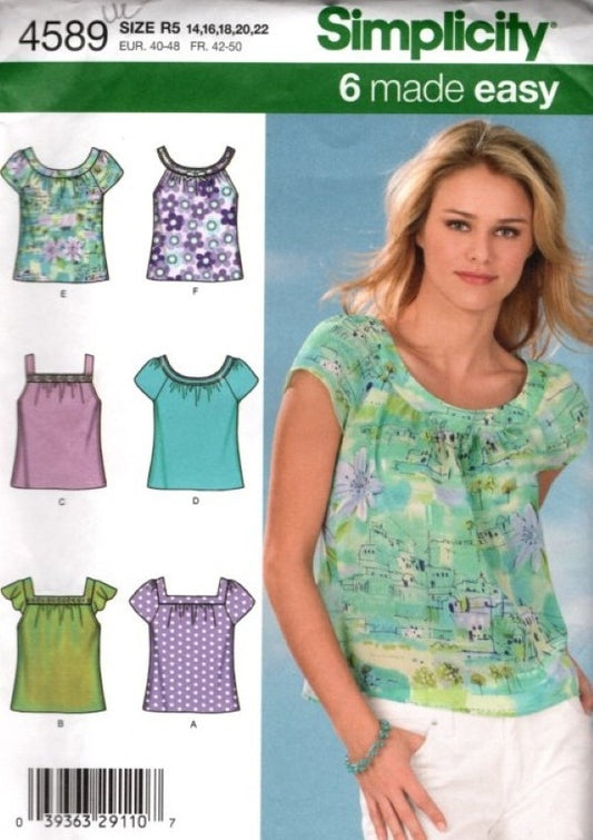 Simplicity 4589 Retro 2005 Sewing Pattern Six Made Easy Pullover Summer Top, Blouse Set, 6 Styles Size 14-22