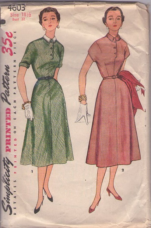 Simplicity 4603 Vintage 50's Sewing Pattern Afternoon Day Dress, Collar, Modest, Short Sleeves, Lucy Styles Size 18.5