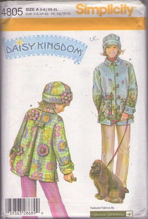 Simplicity 4805 Retro 2004 Sewing Pattern Daisy Kingdom Coats, Mother & Daughter Matching Fleece Jacket, Inverted Back Pleat Coat, Foldover Brim Hat Set Size 3-8 AND XS-XL