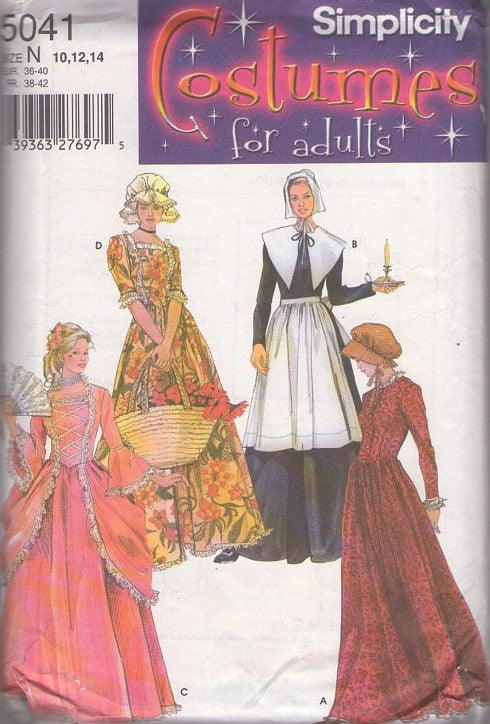 Simplicity 5041 Retro 2004 Sewing Pattern Historical Costumes, Modest Puritan, Amish Pilgrim Centennial, Pioneer Cottagecore Dress, Gown Set 4 Styles Size 10-14