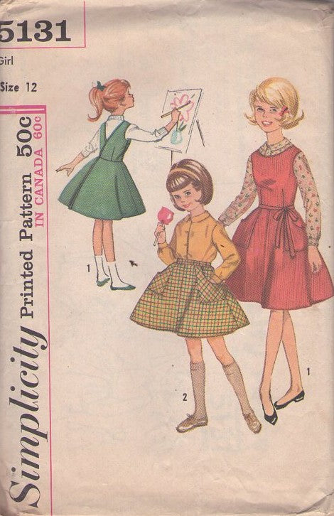 Simplicity 5131 Vintage 60's Sewing Pattern Girl's Separates, Modest Back Wrap Around Full Skirt Jumper, Dress, Skirt, Blouse Size 12