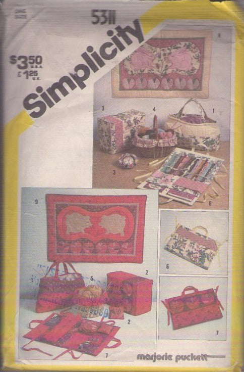 Simplicity 5311 Vintage 80's Sewing Pattern Quilted Sewing Accessory Packet, Pin Cushion, Machine Cover and More One Size