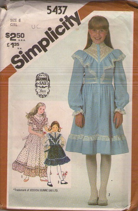 Simplicity 5437 Vintage 80's Sewing Pattern Girl's Modest Dress, Gunne Sax by Jessica McClintock, Cottagecore Party Styles Size 8