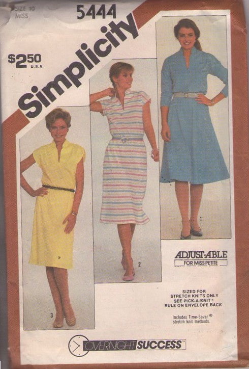Simplicity 5444 Vintage 80's Sewing Pattern Pullover Dress Set, Overnight Success, Secretary Day Dress, Stretch Knits 3 Styles Size 10