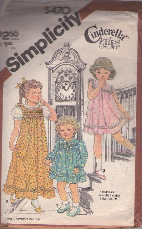 Simplicity 5470 Vintage 80's Sewing Pattern Girl's Dresses, Cinderella Designs Square Yoked, Flared Dress, Holly Hobbie Style Maxi Dress Size 6