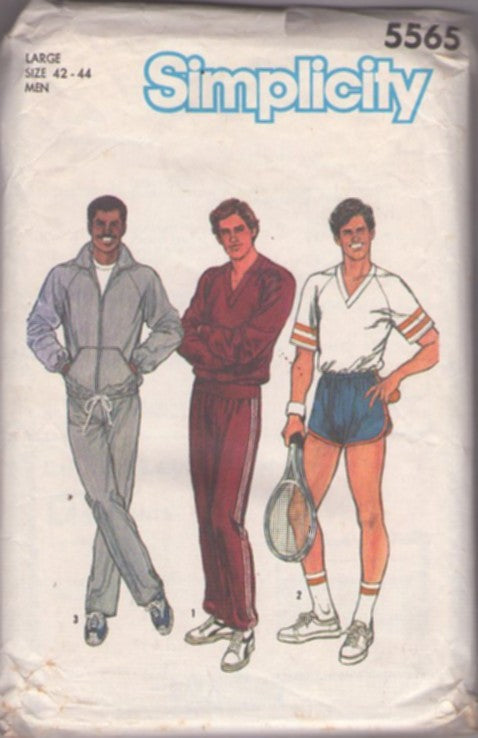 Simplicity 5565 Vintage 80's Sewing Pattern Men's Sportswear, Old School Tennis Shorts, Track Suit, Jogging Windbreaker Jacket, Sweat Pants, Shirt Mix & Match Size L