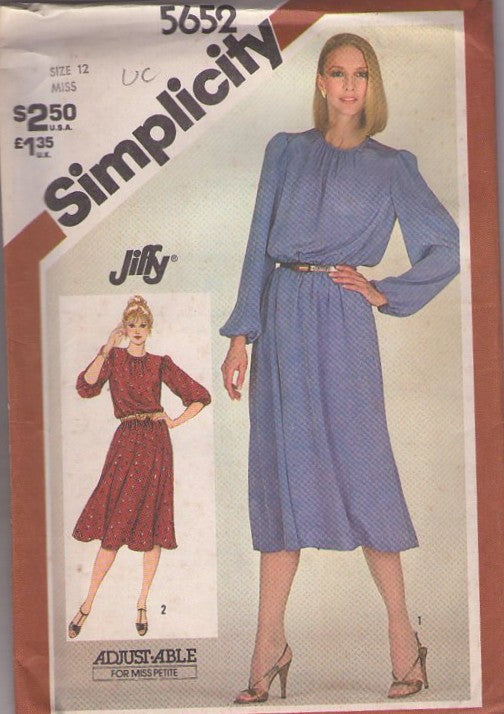 Simplicity 5652 Vintage 80's Sewing Pattern Secretary Dress, Easy Jiffy, Modest, Flared Skirt Day Dress Size 12