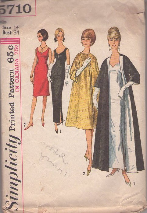 Simplicity 5710 Vintage 60's Sewing Pattern Evening Gown, Cape, Rockabilly Pinup, Torch Singer Sweetheart Neckline Evening Gown, Cocktail Party Dress, Flared Jacket, Lined Opera Coat AUDREY Size 14