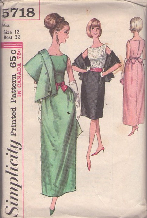 Simplicity 5718 Vintage 60's Sewing Pattern Evening Separates, Mad Men, 2 Piece Formal Gown, Blouse, Skirt, Stole, Sash Size 12