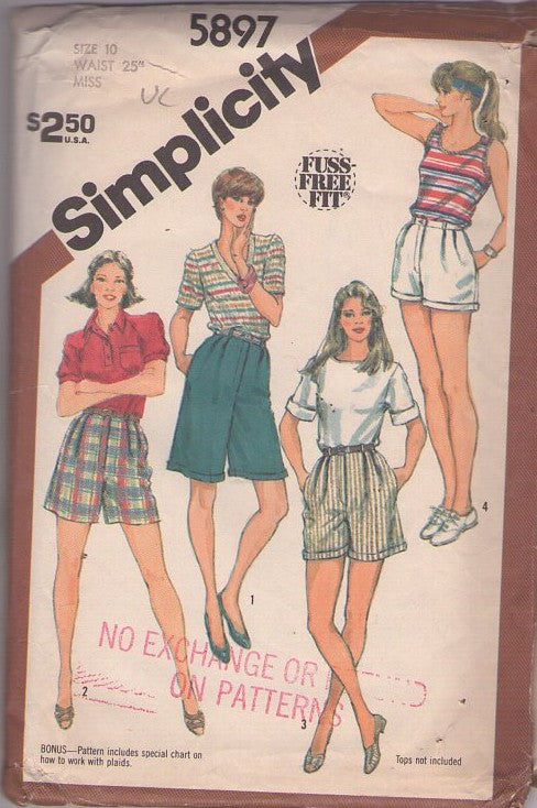 Simplicity 5897 Vintage 80's Sewing Pattern Fuss Free Fit Shorts Set, Short, Long Walking, Pockets & Pleats Size 10