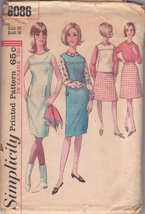 Simplicity 6086 Vintage 80's Sewing Pattern Uniform Separates, Retro Nurse, Medical or Dental Assistant Front Buttoned Blouse Top, Dress, Pants Size 10