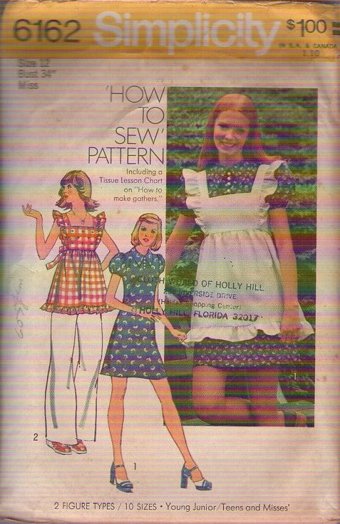 Simplicity 6162 Vintage 70's Sewing Pattern Farmcore Dress, Pinafores, Easy How To Sew Pinafore Apron Top, Mini Dress, Alice in Wonderland Look Size 12