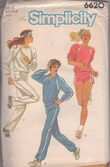 Simplicity 6620 Vintage 80's Sewing Pattern Gym Separates, Let's Get Physical Work Out Track Suit, Gym Running Shorts, Pants, Sweatshirt, Jacket Size 8-12
