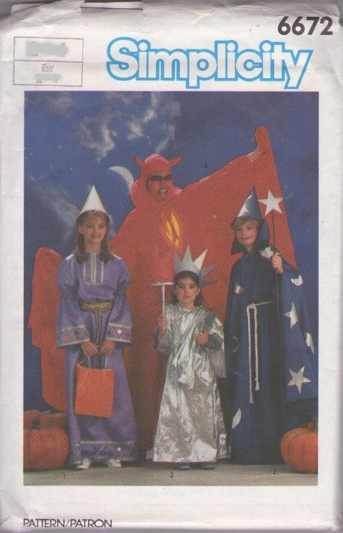 Simplicity 6672 Vintage 80's Sewing Pattern Character Costumes, Halloween Costumes, Children Boys and Girl's Devil, Princess, Wizard and Statue of Liberty Costumes Size 2-4