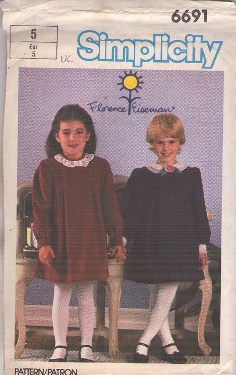 Simplicity 6691 Vintage 80's Sewing Pattern Girls' Holiday Dress, Designer Florence Eiseman, Modest Velvet, Size 5