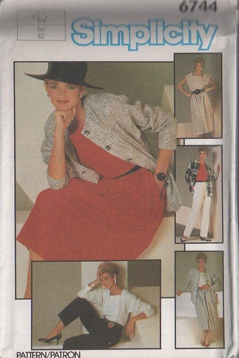 Simplicity 6744 Vintage 80's Sewing Pattern Secretary Separates, Mix & Match, Square Neck Top, Easy Pants, Skirt, Cropped or Oversized Jacket Size 10