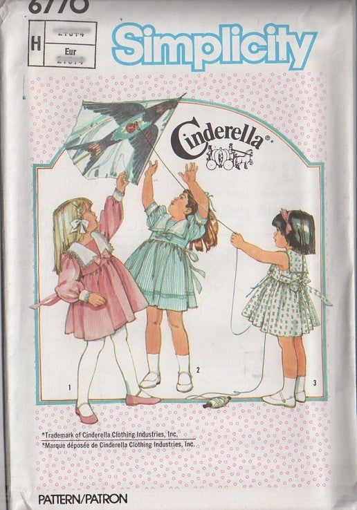 Simplicity 6770 Vintage 80's Sewing Pattern Girl's Dress Set, Cinderella Modest Collared Full Skirt Tie Back Party or School Dress 3 Styles Size 5-6X