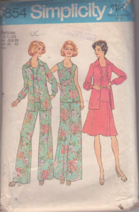 Simplicity 6854 Vintage 70's Sewing Pattern Plus Size Separates, Disco Era Scoop Neck Tank Top Blouse, Shirt Jacket, Flared Panel Skirt, Wide Leg Pants Size 18-20