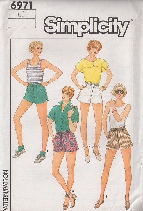 Simplicity 6971 Vintage 80's Sewing Pattern Ladies' Shorts Set, Flared or Cuffed Leg Summer Shorts Set Size 6-8