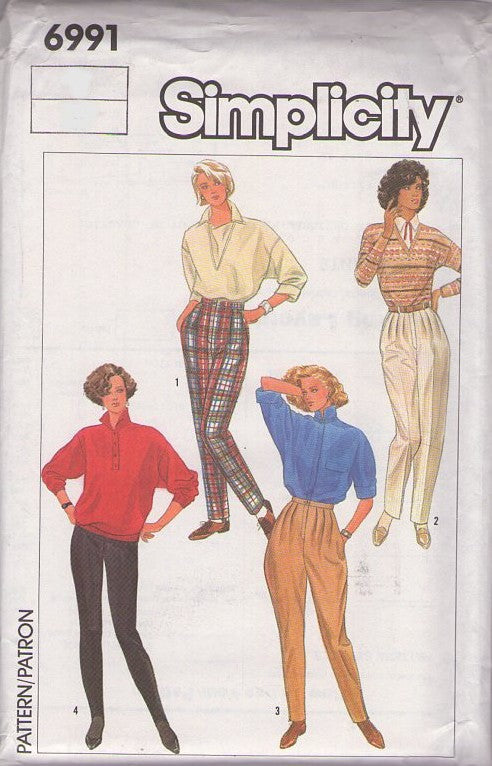 Simplicity 6991 Vintage 80's Sewing Pattern Pants Set, New Wave Pleated Trousers, Jodhpur Pants, Stretch Stirrup Leggings Size 10