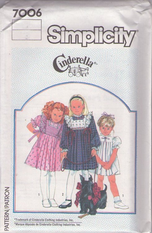 Simplicity 7006 Vintage 80's Sewing Pattern Girl's Dress Set, Cinderella Pleated High Yoked Flared Party Dress, Eyelet Tie On Tabard Size 5
