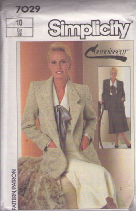 Simplicity 7029 Vintage 80's Sewing Pattern Power Suit, Connoisseur Career Boxy Oversized Suit Jacket, Modest Inverted Pleats Secretary Skirt Size 10