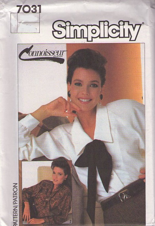 Simplicity 7031 Vintage 80's Sewing Pattern Connoisseur Collection Suit Blouse Set, Collar, Tie, 2 Styles Size 16-20