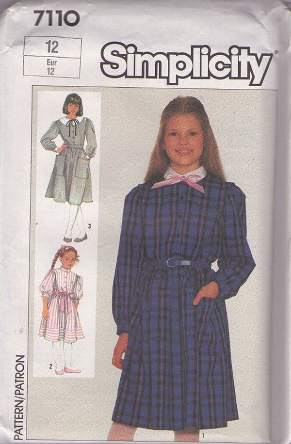 Simplicity 7110 Vintage 80's Sewing Pattern Girl's Dress, Modest Flared Skirt School Day, First Dance Party Dress Size 10