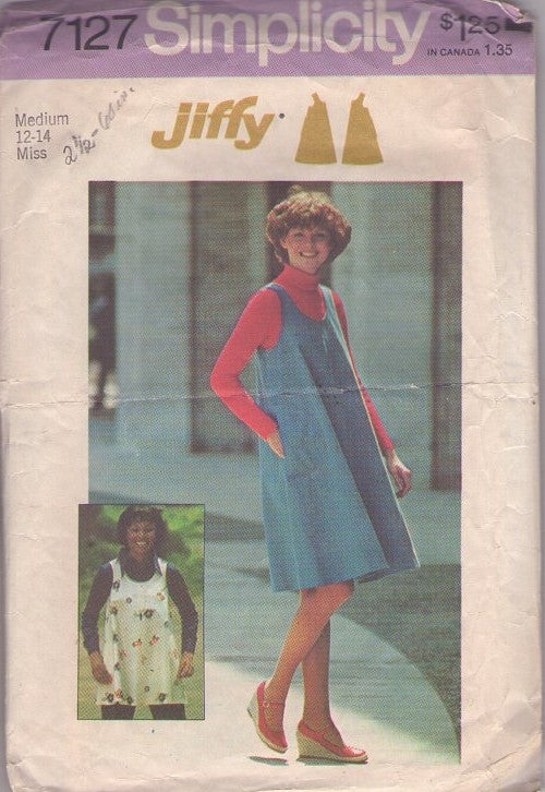 Simplicity 7127 Vintage 70's Sewing Pattern Summer Jumper, Top, Easy Jiffy, Scoop Neck Smock Top Blouse, Flared Tent Jumper, Dress Size M CUT