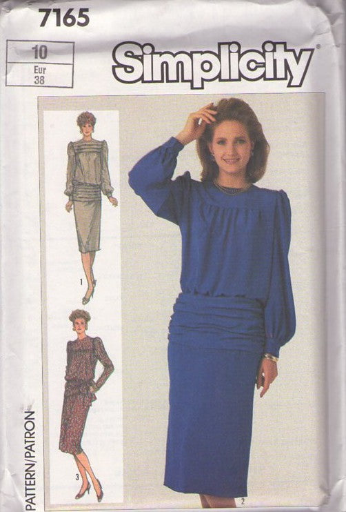 Simplicity 7165 Vintage 80's Sewing Pattern Career Dress, Pleated or Tied Sarong Panel Office Party Cocktail Dress Size 12